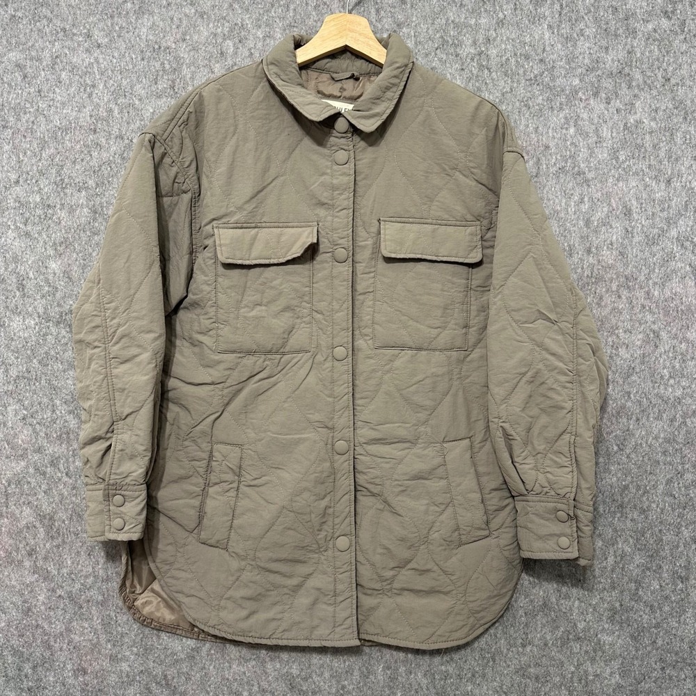 Ashley by 26 International Quilted Shirt Jacket Womens Large Tan Shacket